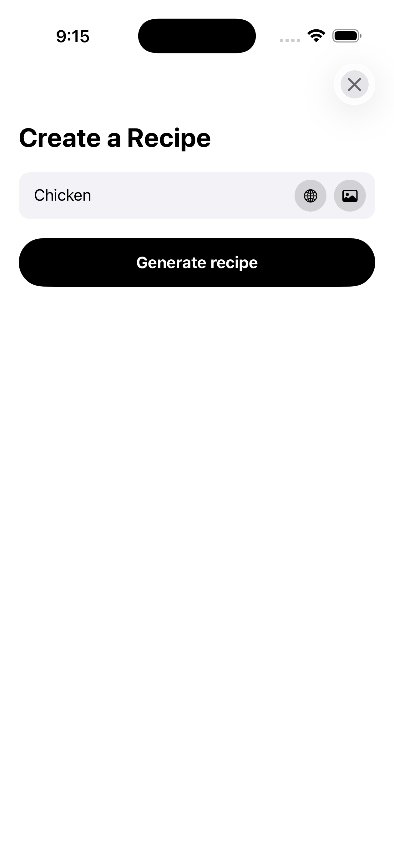 Expo app — AI recipe generation screen